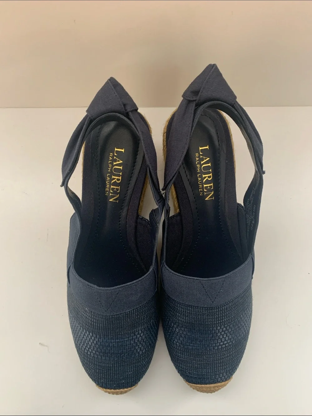 Lauren Ralph Lauren Navy Blue Woven Espadrille Slingback Wedges Size 7B